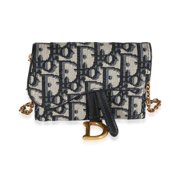 Dior Blue Oblique Jacquard Saddle Nano Pouch - Picture 1 of 8
